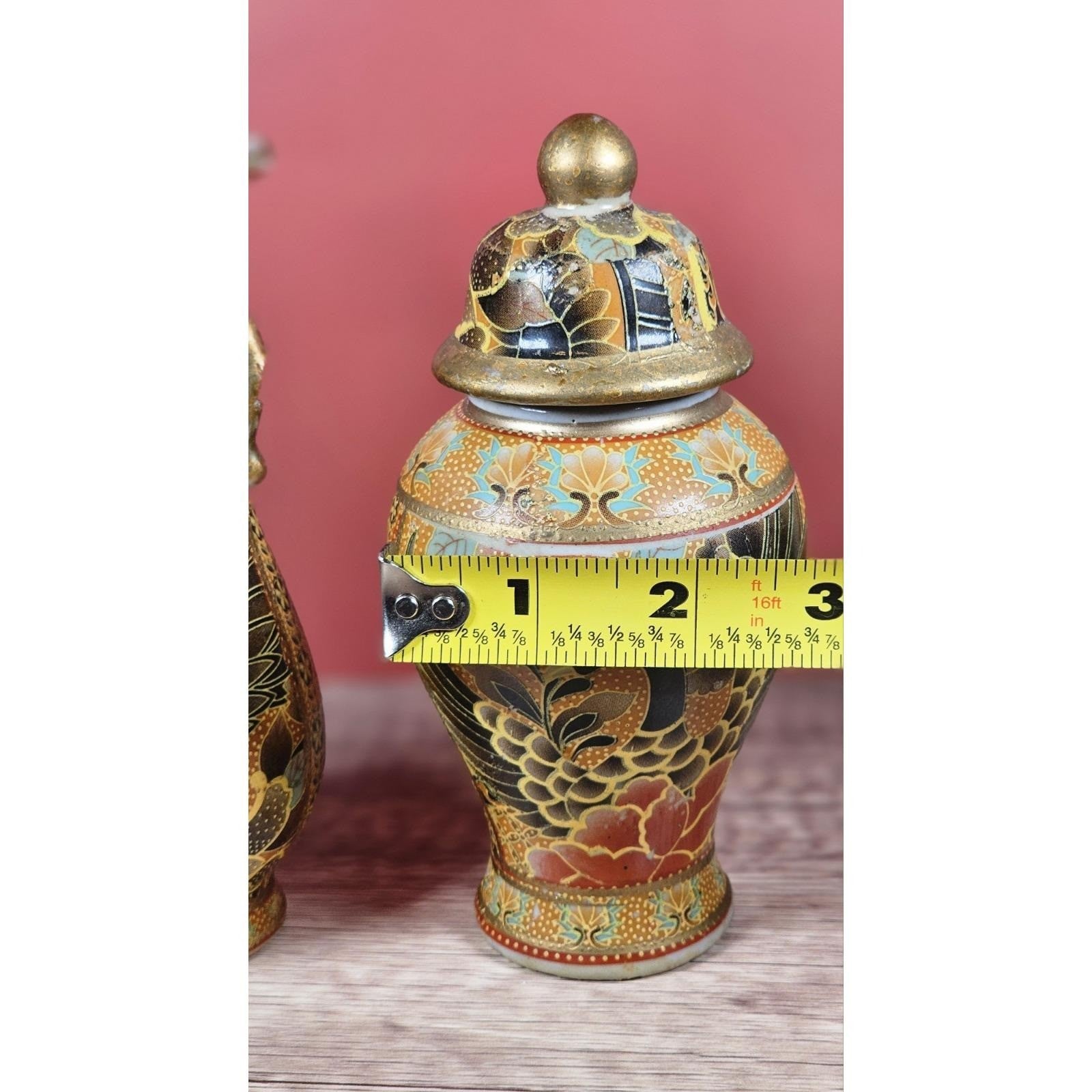 Vintage Chinese Enameled Vase & Covered Jar Set – Feng Huang Bird Motif