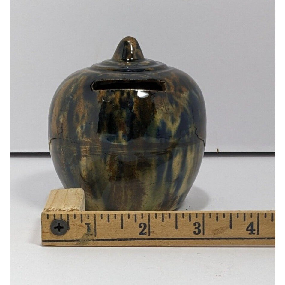 Antique 1800s Scottish Tri-Color Spatter Glaze Yellowware Bank