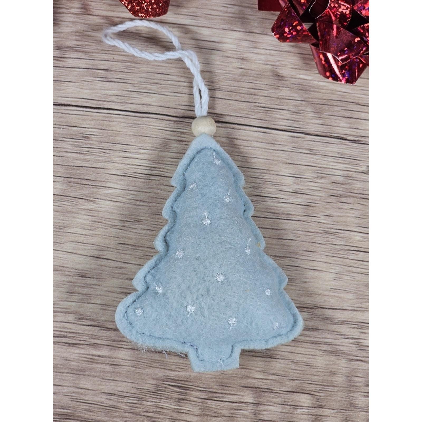 Felt Christmas Tree Ornaments Gray White Sparkle Set of 3
