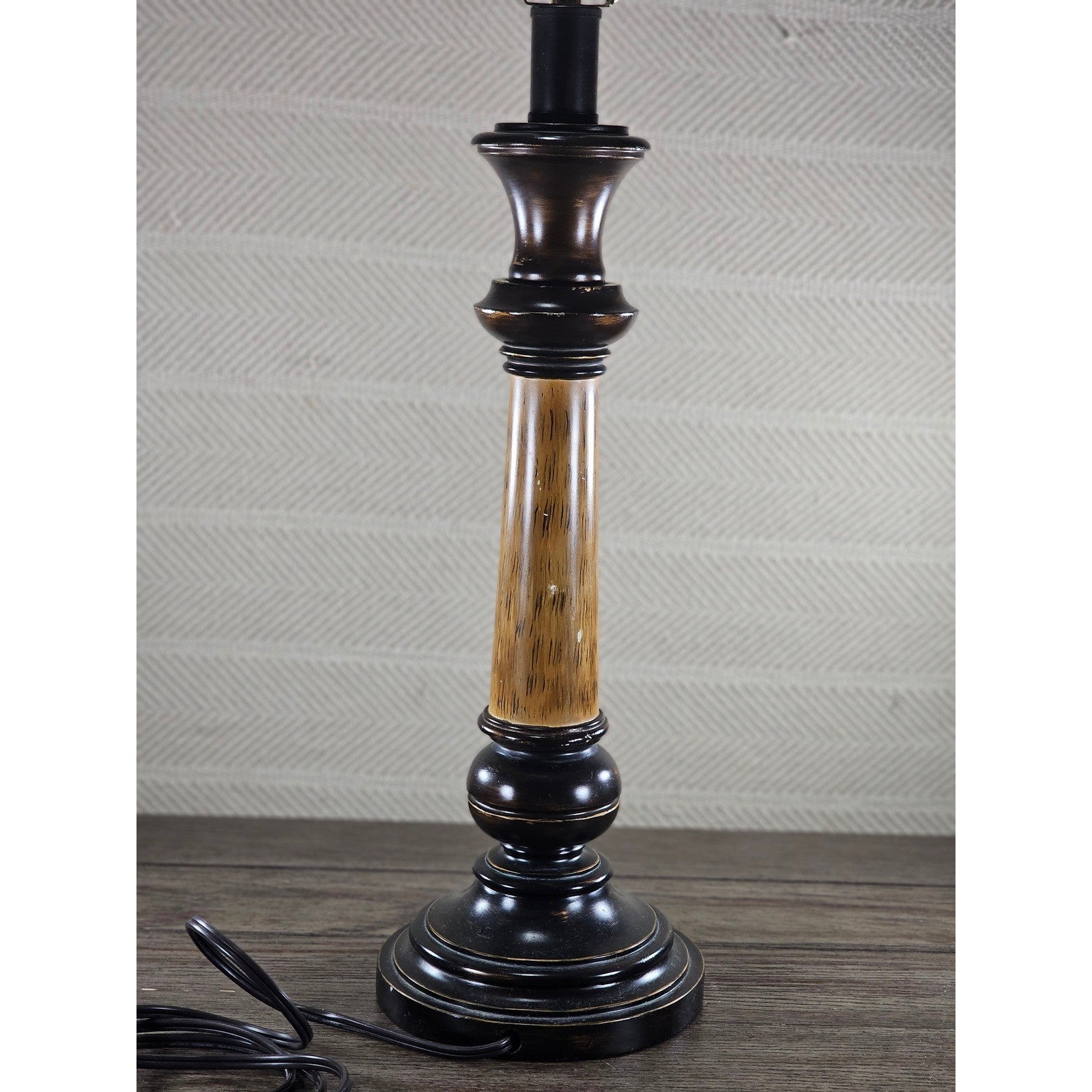 Vintage Wood Table Lamp 30" Tall Black Gold Distressed Base