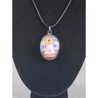 Vintage Buddhist Pendant Necklace Guanyin Lotus Oval Medallion