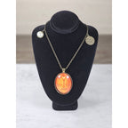 Vintage Libra Zodiac Pendant Necklace Orange Cabochon Charmine