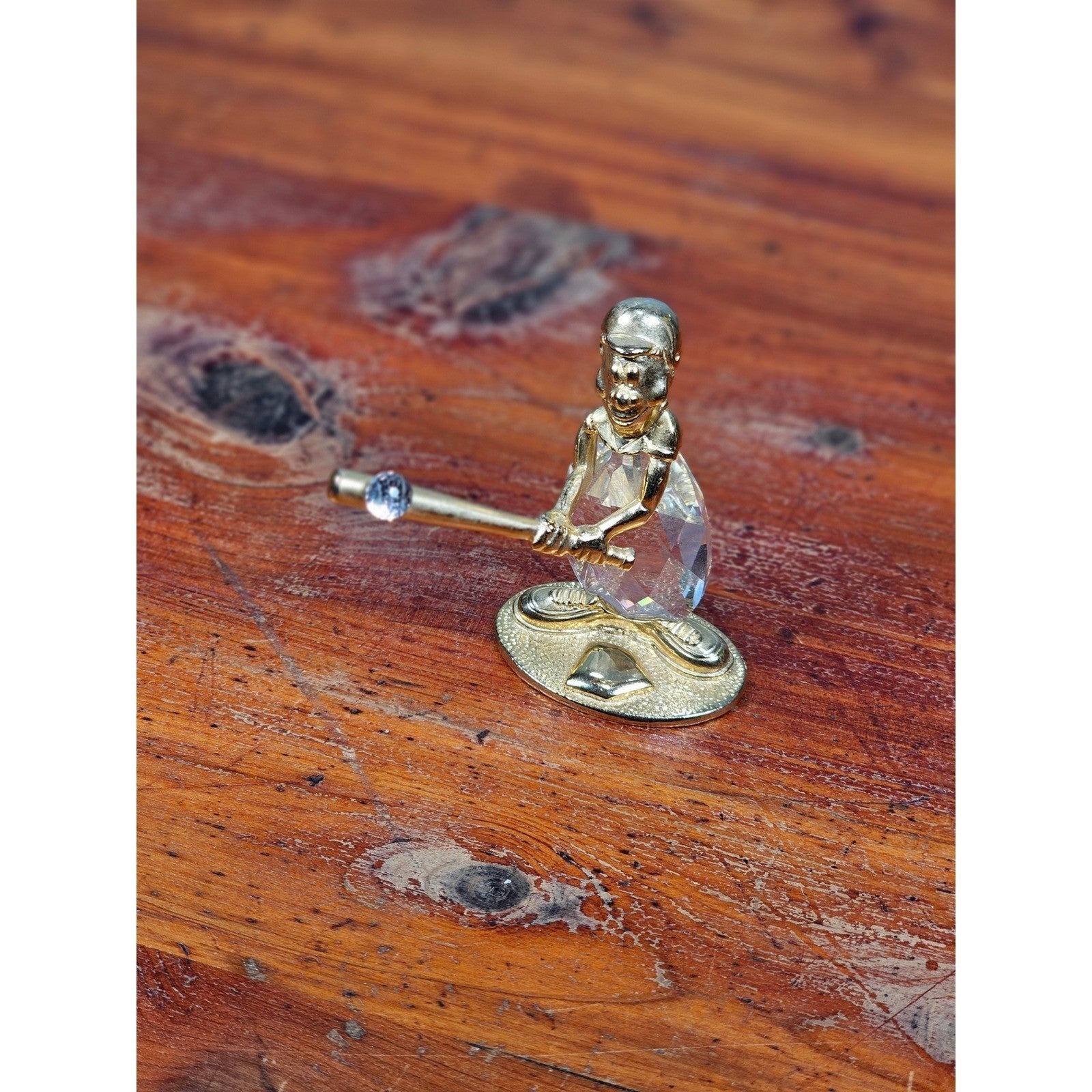 Vintage 1988 Mannon Crystal Baseball Figurine Gold Tone Sports Collectible