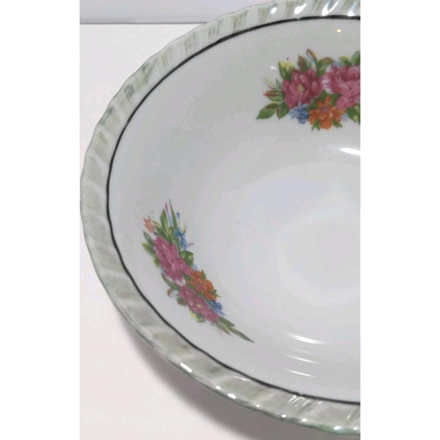 Vintage Yamatsu Japan Floral Porcelain Bowl Scalloped