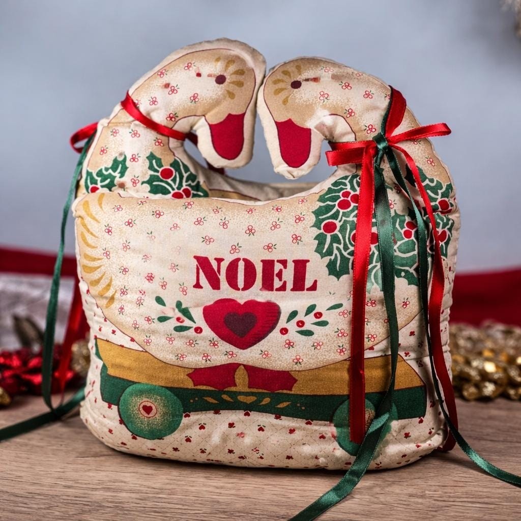 Vintage Noel Swan Pillow Handmade Christmas Decor 10x9