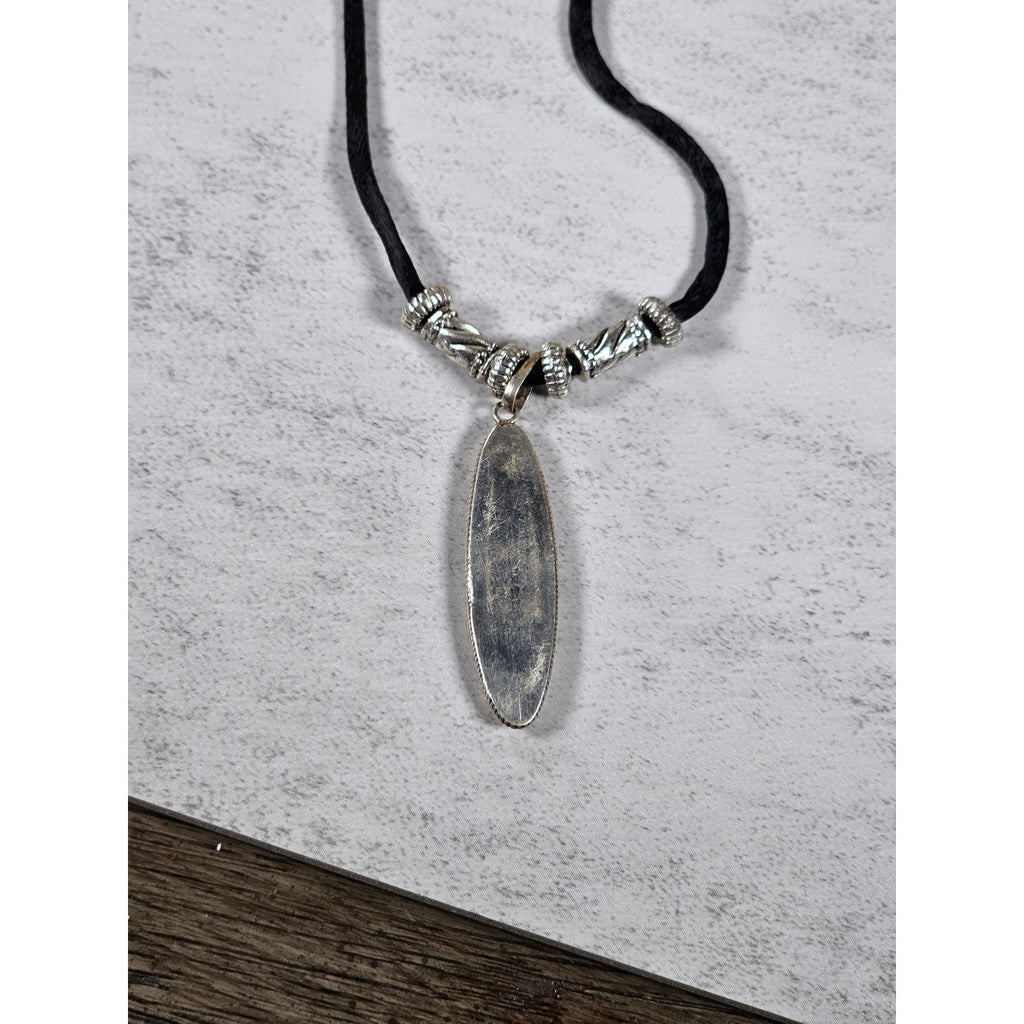 Vintage .925 Sterling Turquoise Pendant Necklace Boho Silver