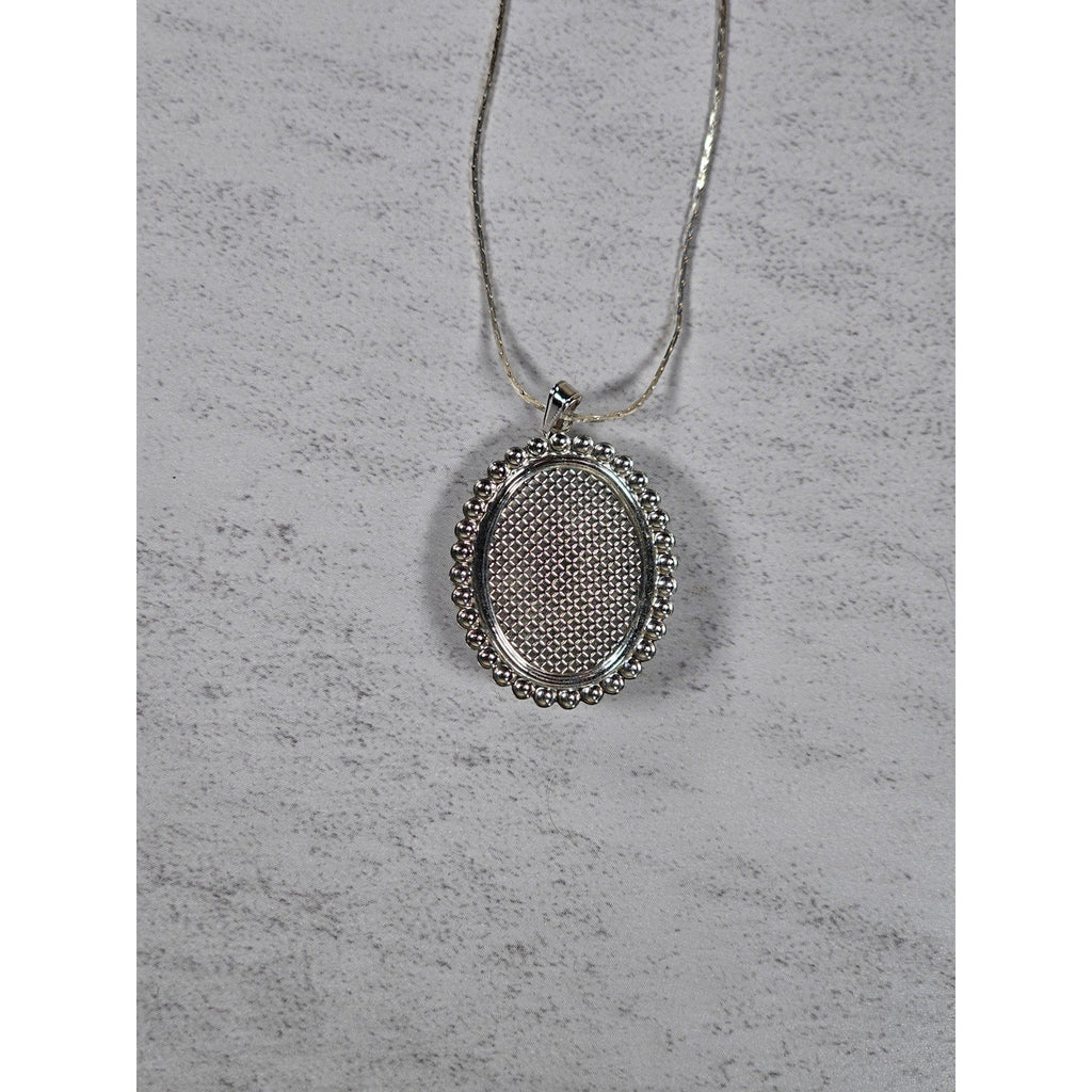 Vintage Angel Cameo Pendant Necklace Blue White Beaded Frame