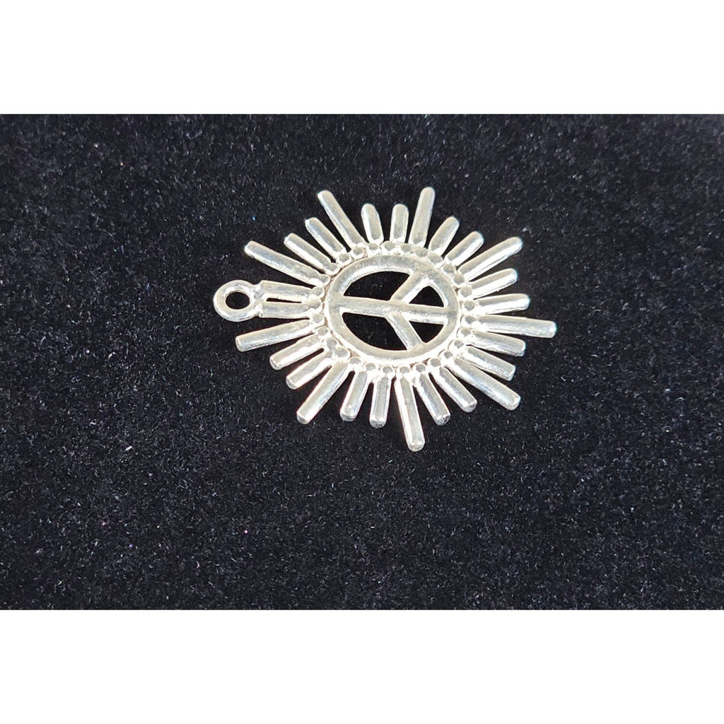 Vintage Peace Sign Sunburst Pendant Silver Tone Charm