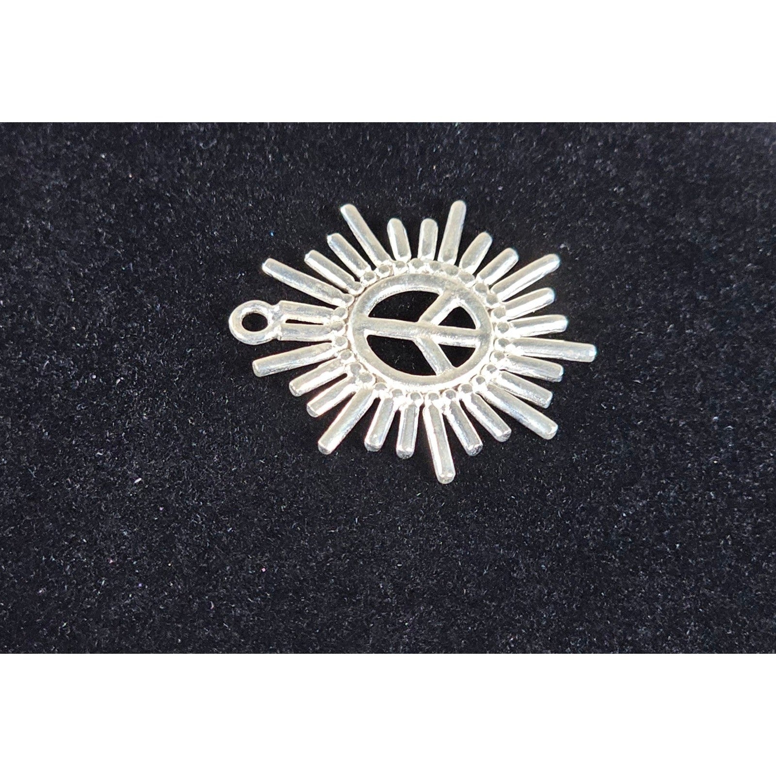 Vintage Peace Sign Sunburst Pendant Silver Tone Charm