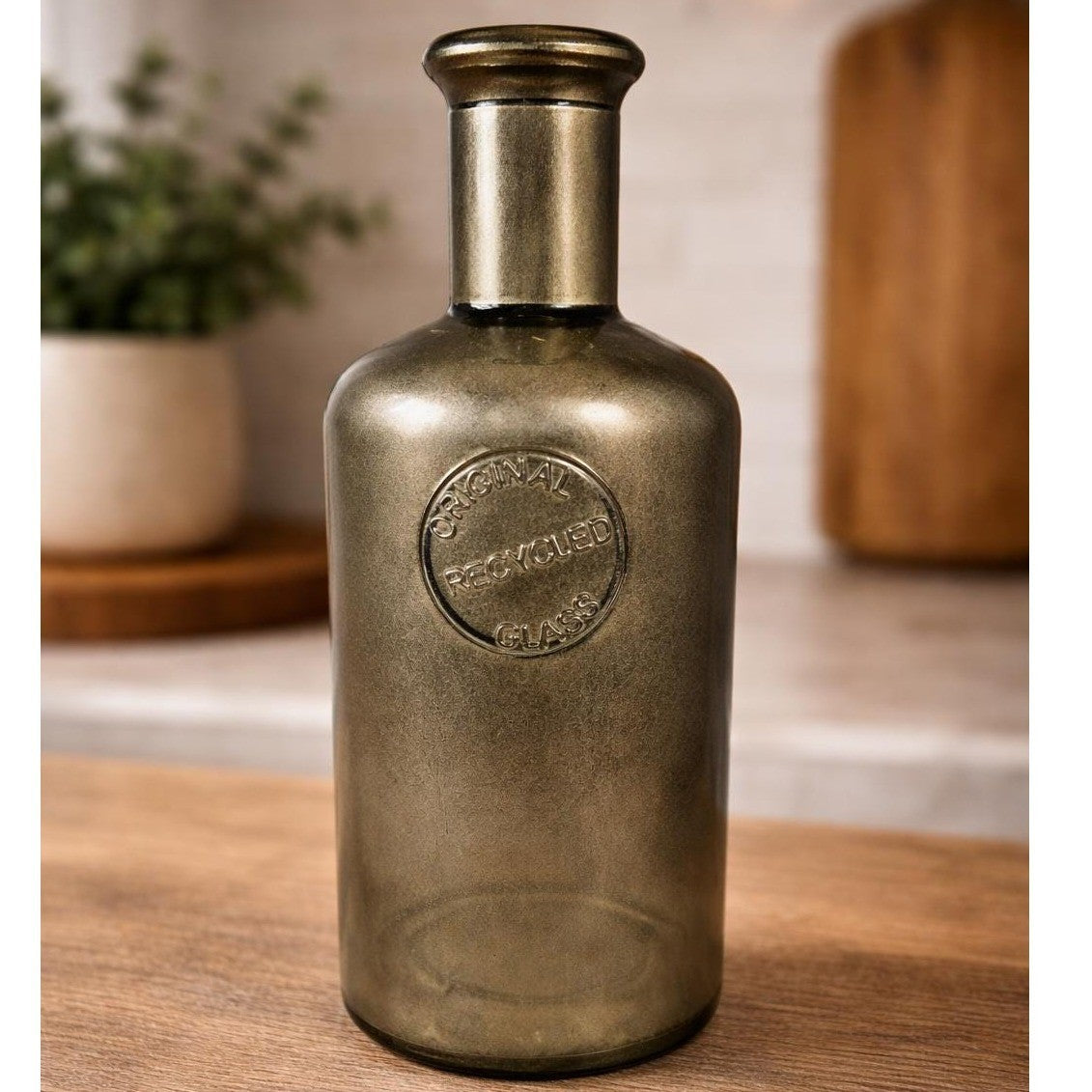 Vintage Recycled Glass Bottle Grey Spain Vase Decor