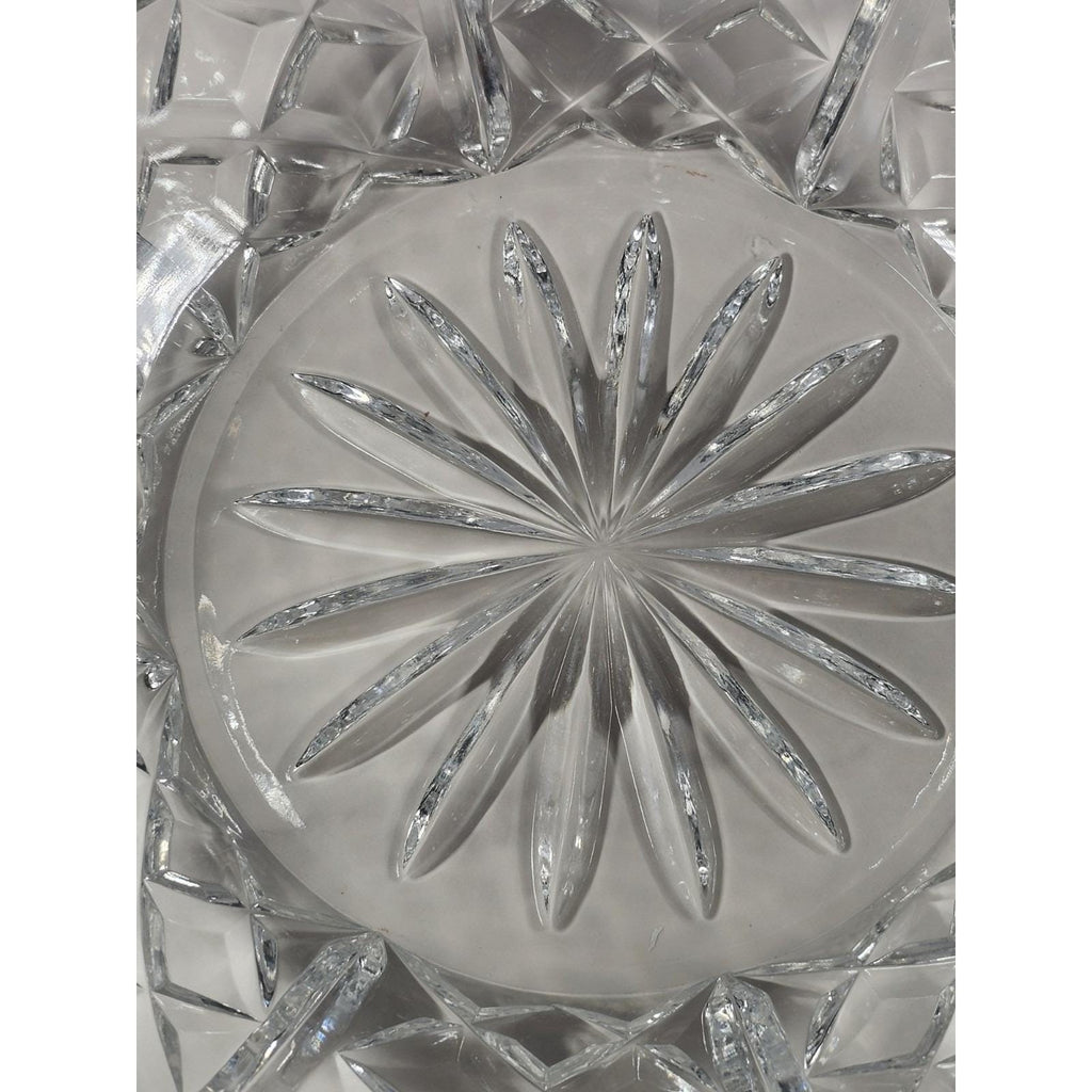 Vintage Cut Crystal Glass Bowl Starburst Pattern Scalloped Rim