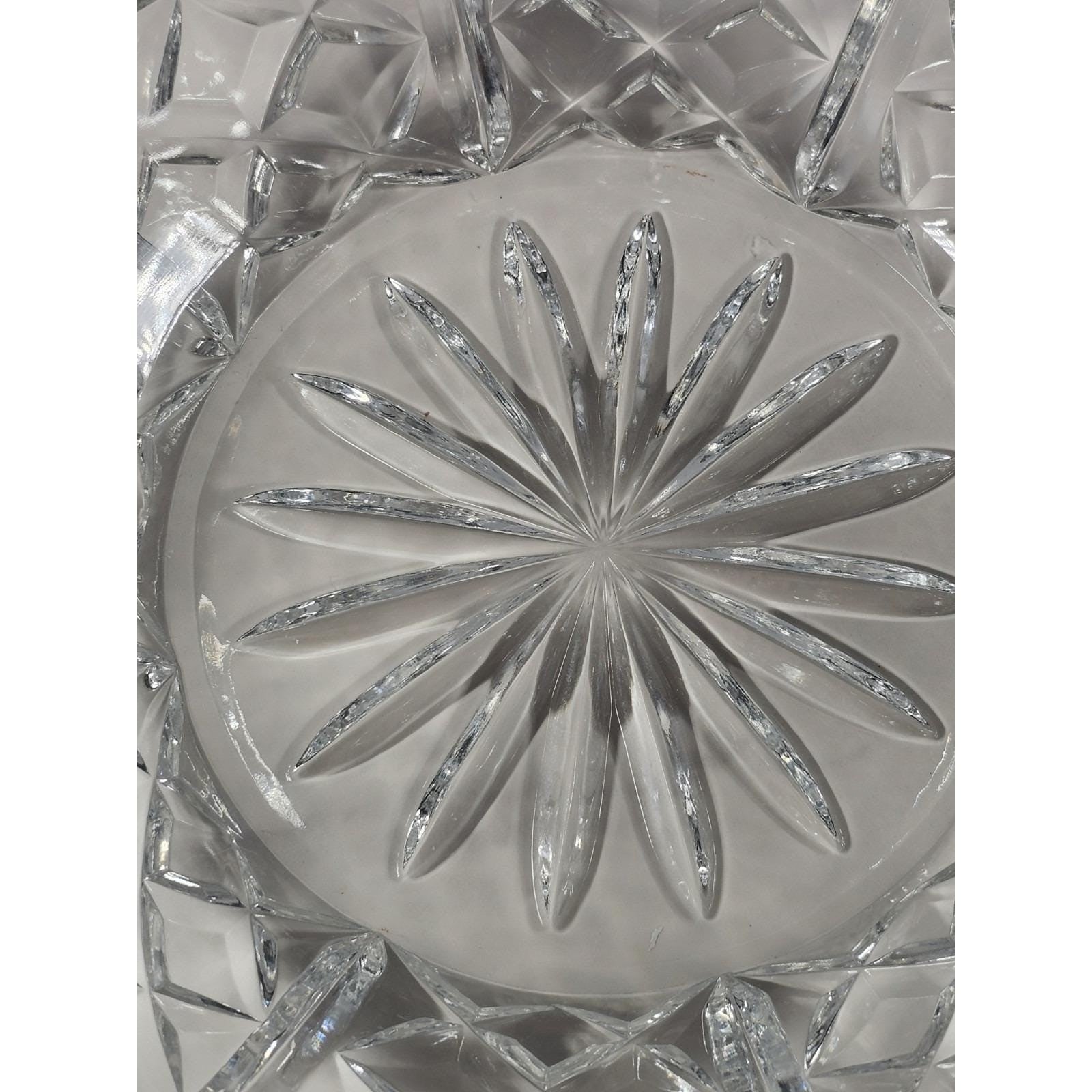 Vintage Cut Crystal Glass Bowl Starburst Pattern Scalloped Rim