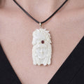 Vintage Carved Face & Horse Pendant Necklace with Red Stone