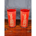 Vintage Red Asian Dancer Gold Glasses Set of 2 Tall Drinking Tumblers