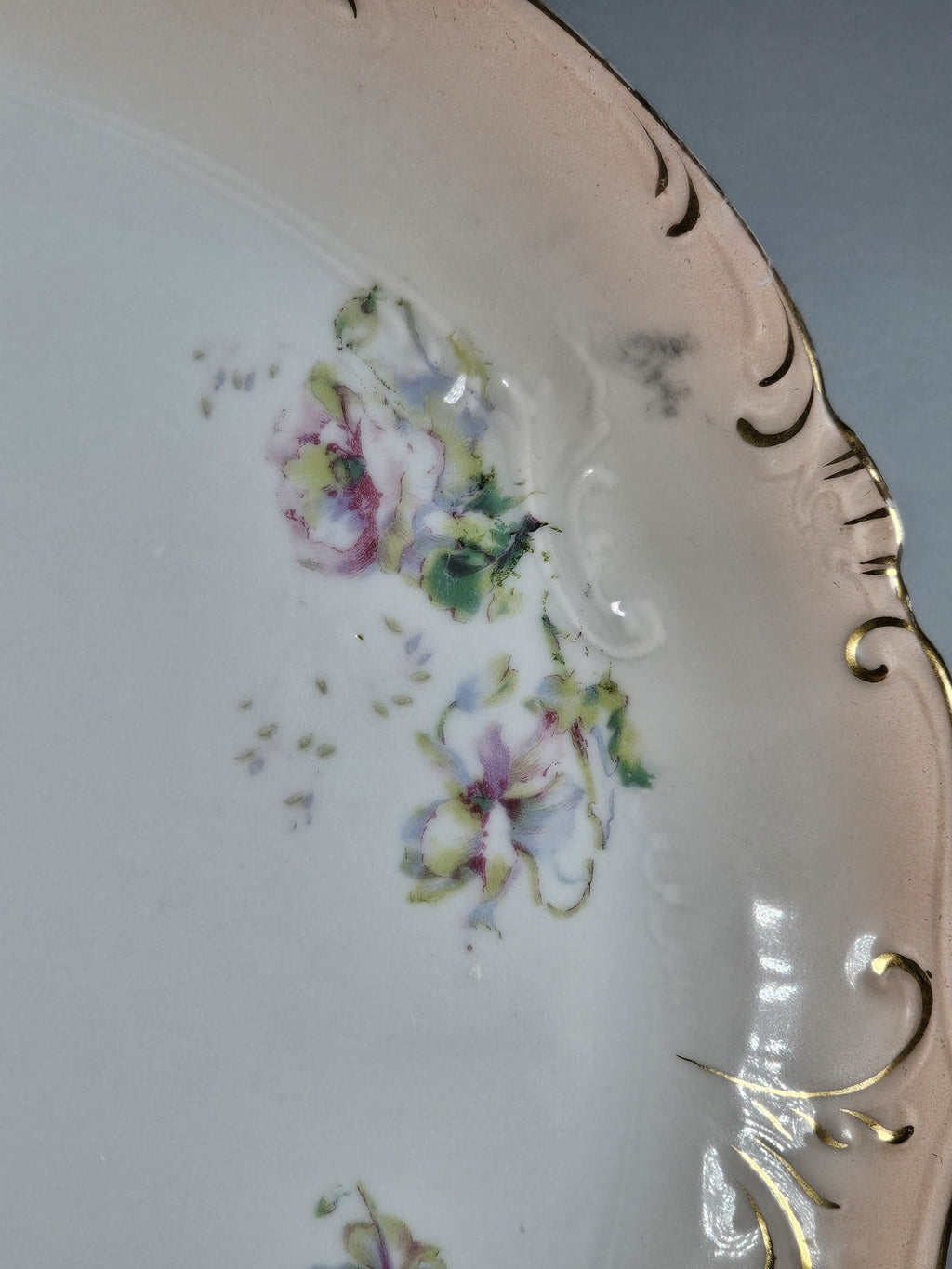 11″ Austria Floral Plate Platter Vintage Porcelain Hand-Painted Gold Trim Rustic