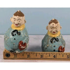 Antique Figural Salt Pepper Shakers Men Holding Hat Vintage Set