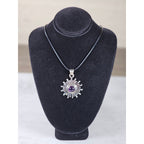 Vintage Sterling Silver Sunburst Amethyst Pendant Necklace