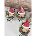 Set of 6 Burlap Bird Ornaments with Santa Hats Rustic Christmas Decor