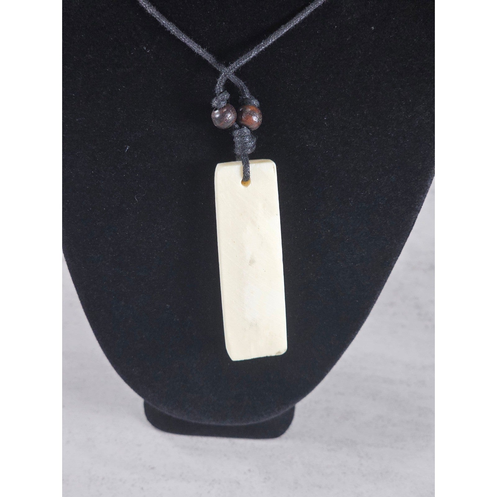 Vintage Carved Om Pendant Necklace Turquoise Inlay Rectangular