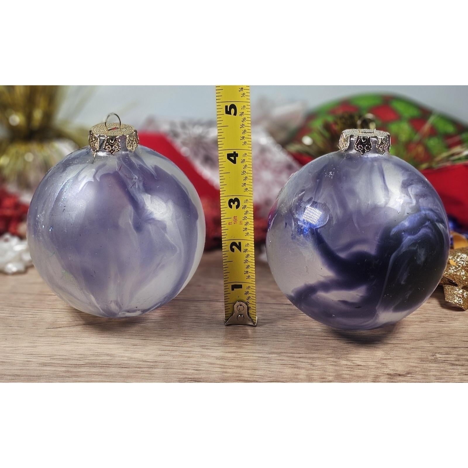 Vintage Blown Glass Christmas Ornaments Purple Blue Iridescent Set of 2