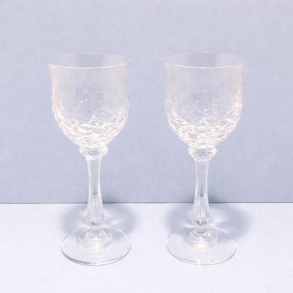 Crystal Cut Cordial Glasses Set of 2 Stemmed 5 Inch