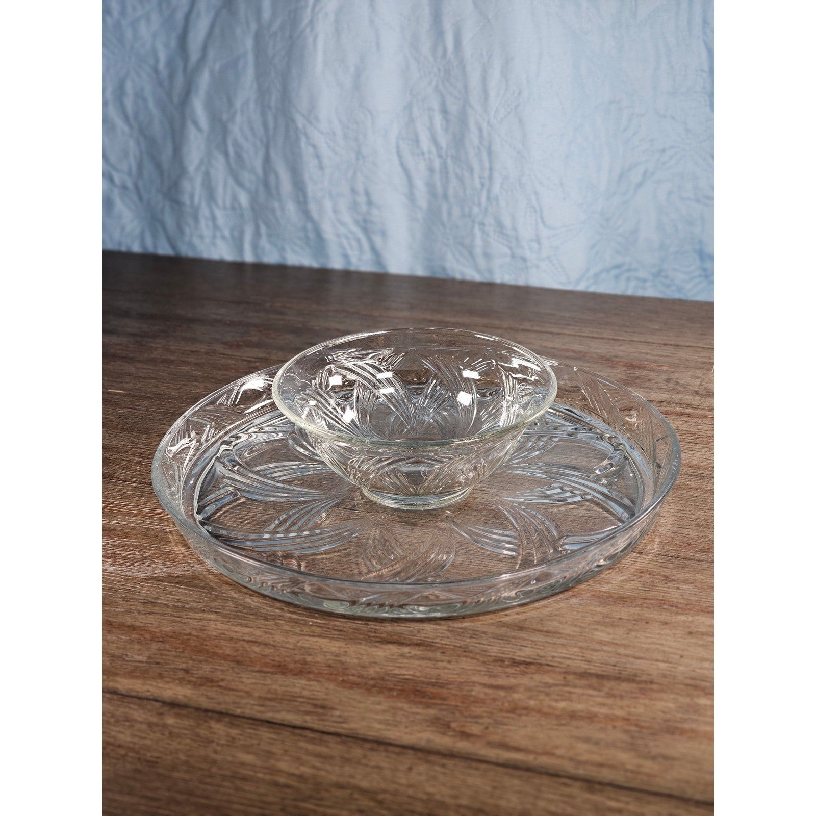 Vintage Pressed Glass Reversible Food Display Stand with Dip Bowl 11"