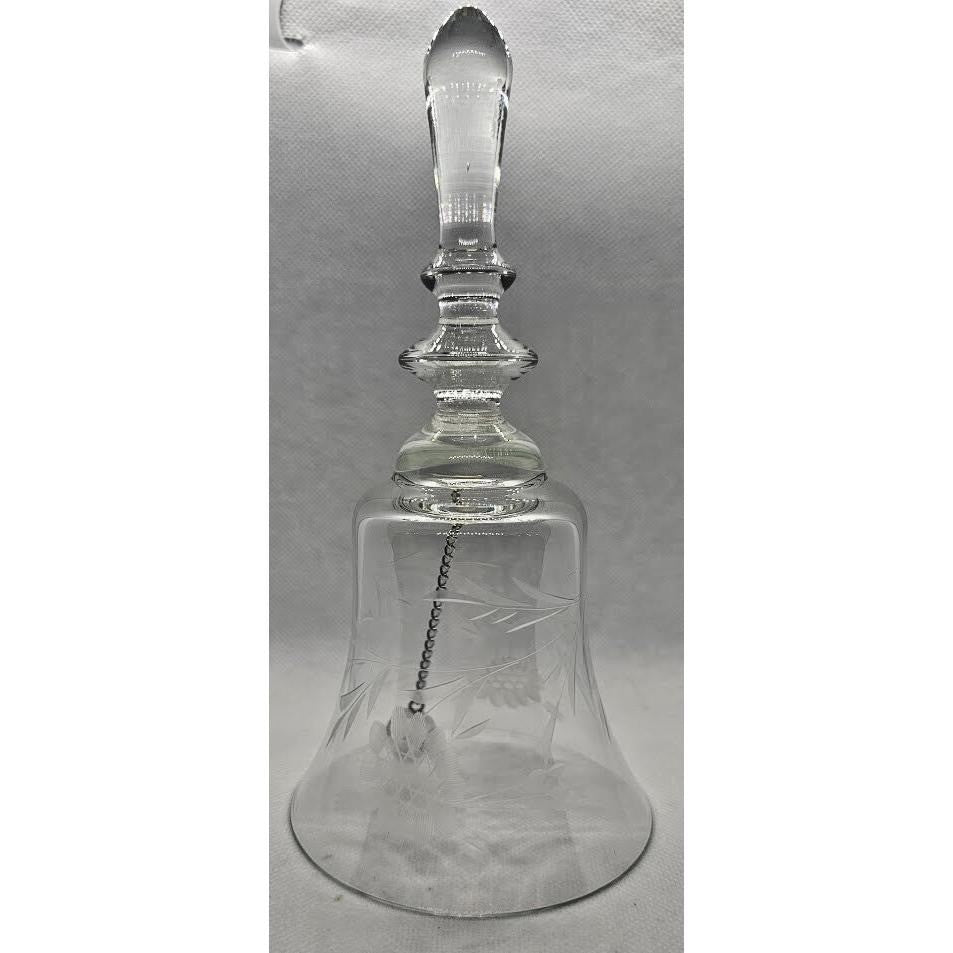 Vintage Etched Glass Bell Floral Pattern Clear Crystal Bell Decor