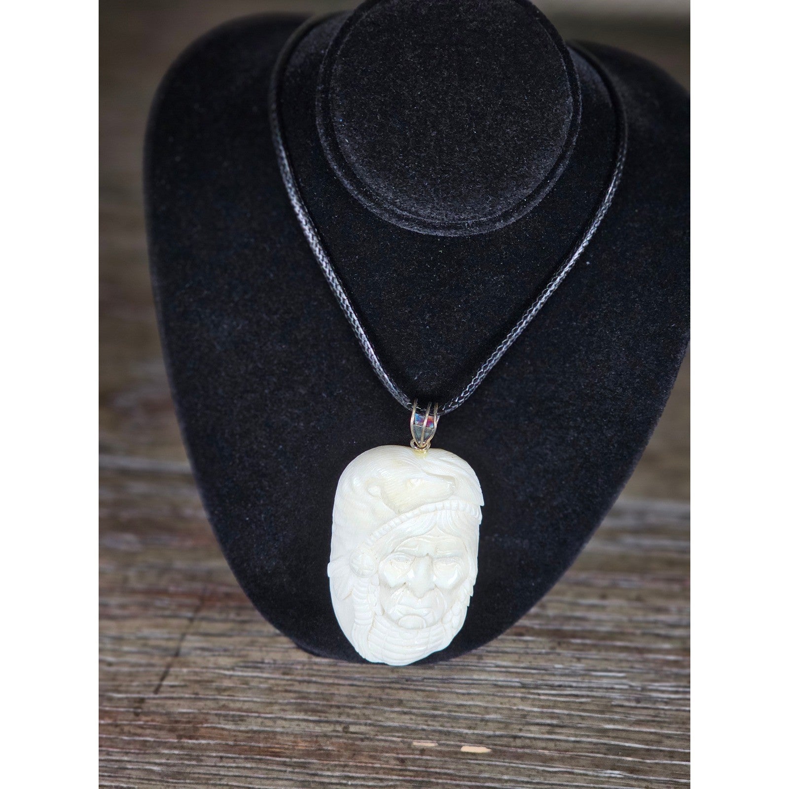 Vintage Buffalo Bone Carved Pendant Necklace Native American Style 2x1