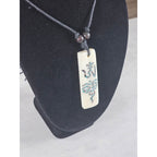 Vintage Carved Om Pendant Necklace Turquoise Inlay Rectangular