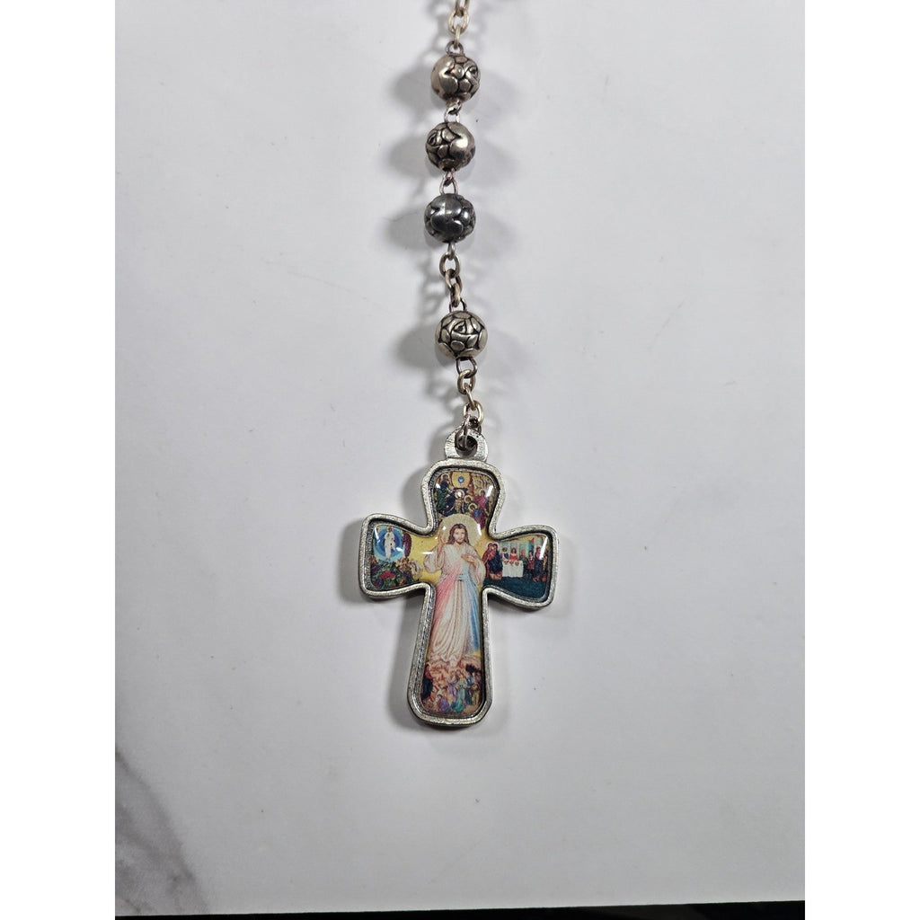 Vintage Rosary Necklace Sacred Heart Cross Religious Medal Beaded