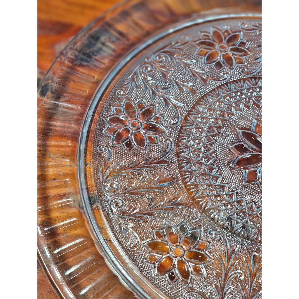 Vintage Pressed Glass Floral Cake Plate | 13" Clear Glass Serving Platter