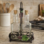 Vintage Oil Vinegar Cruet Set Glass Bottles Metal Caddys