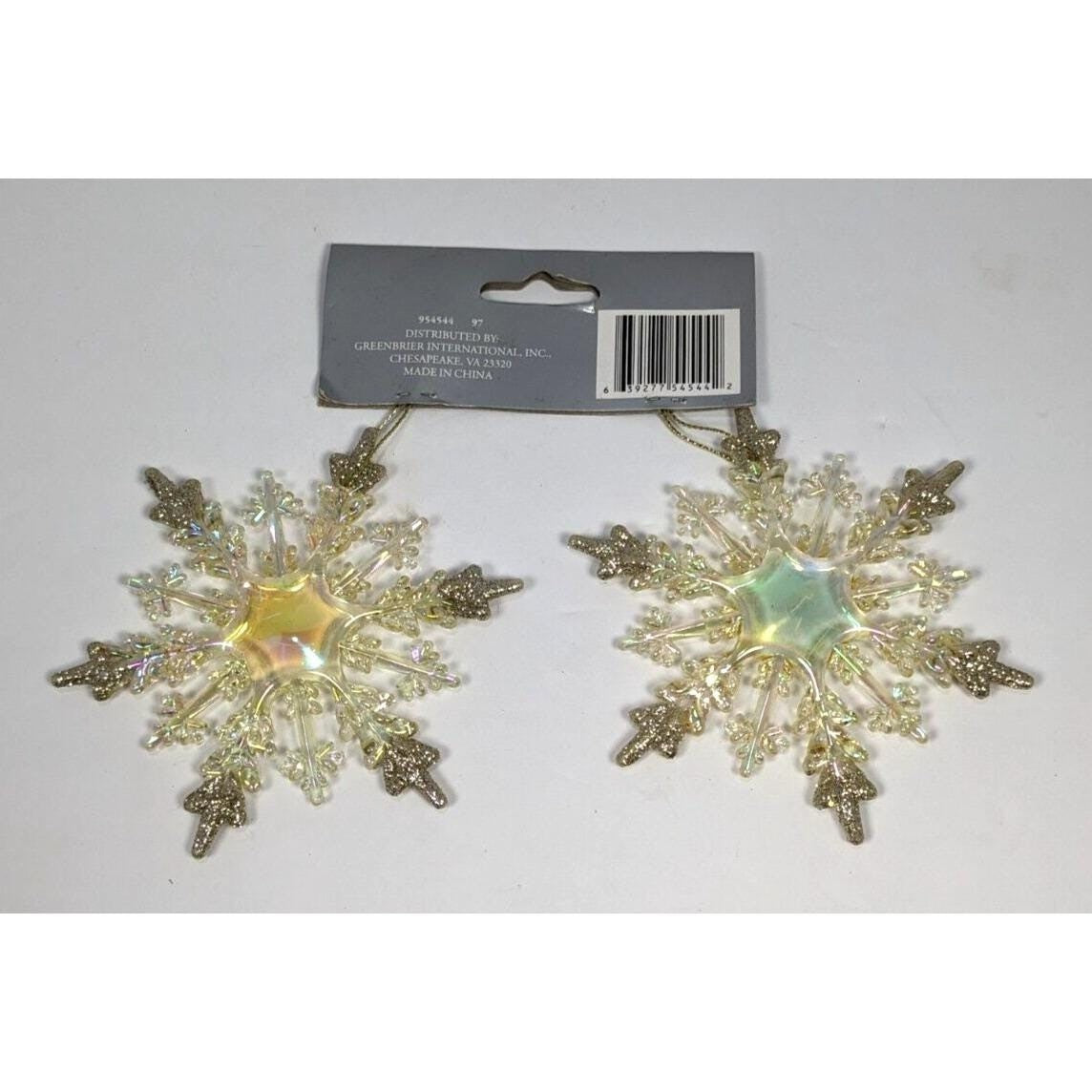 Snowflake Ornaments Set Prismatic Glitter 4 Inch Plastic