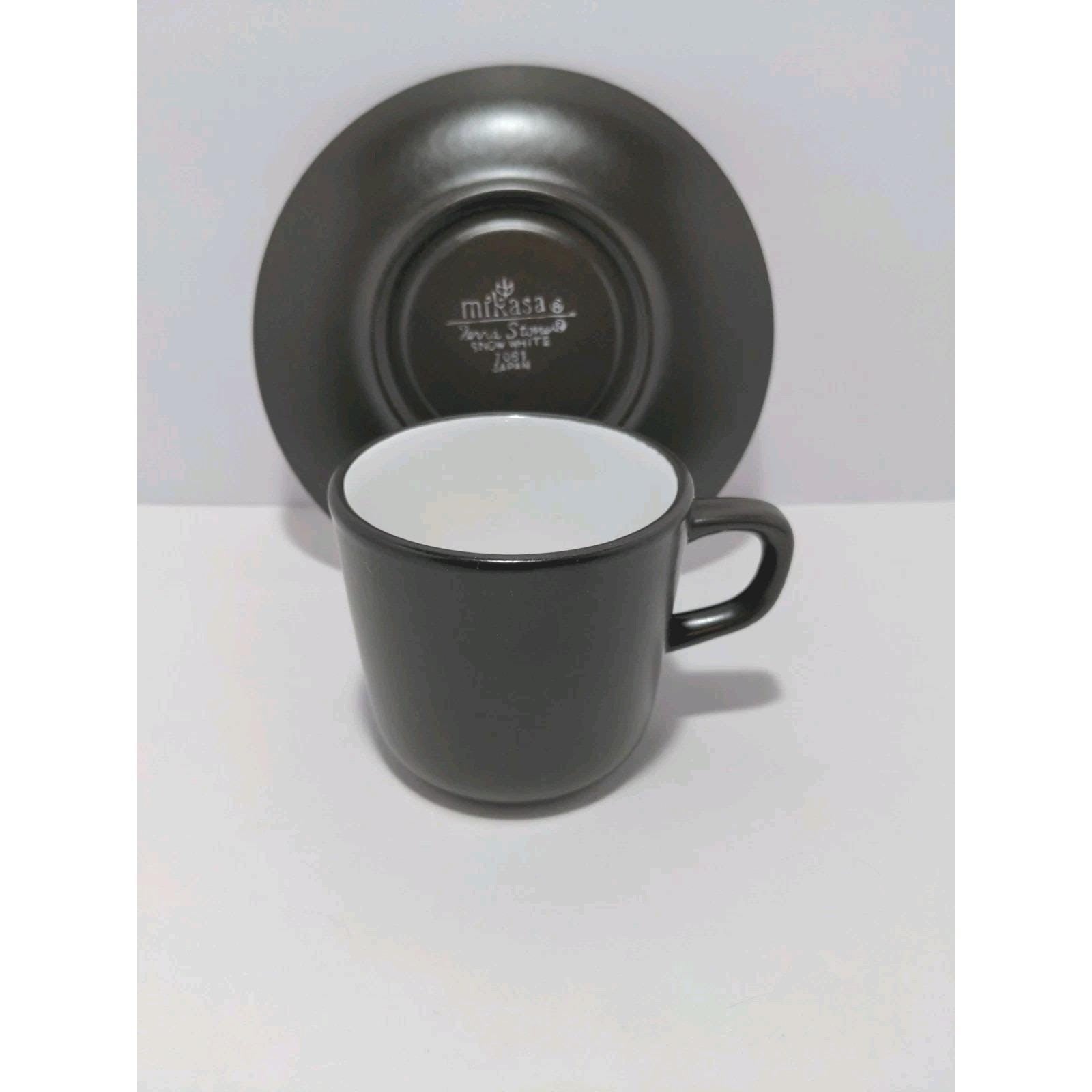 Vintage Mikasa Terra Stone Snow White Cup & Saucer Set Japan Brown White