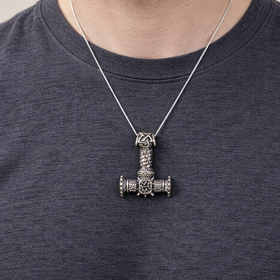 Vintage Thor Hammer Pendant Necklace 34g Norse Style