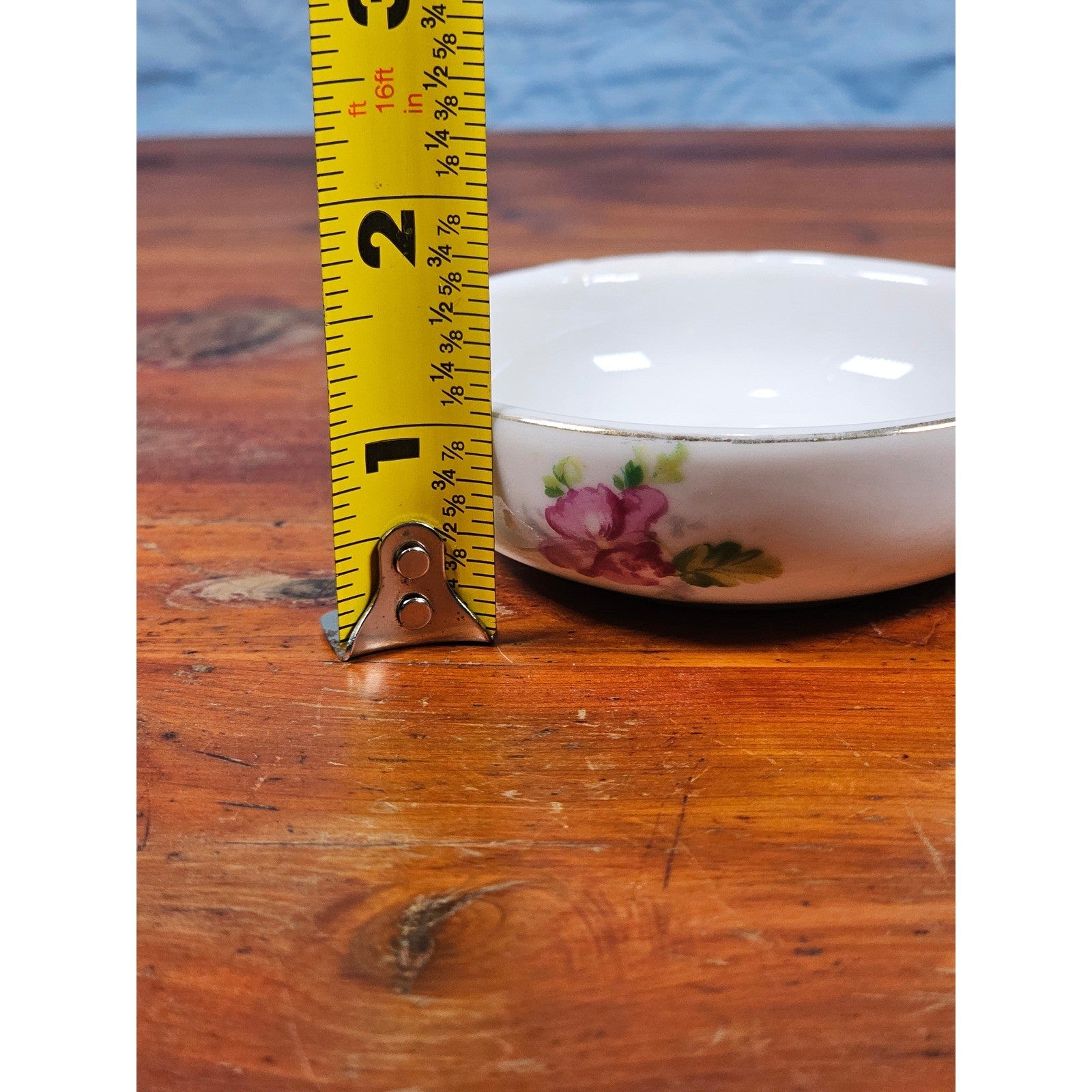 Vintage Floral Porcelain Dipping Bowl with Gold Rim – Small Trinket Dish