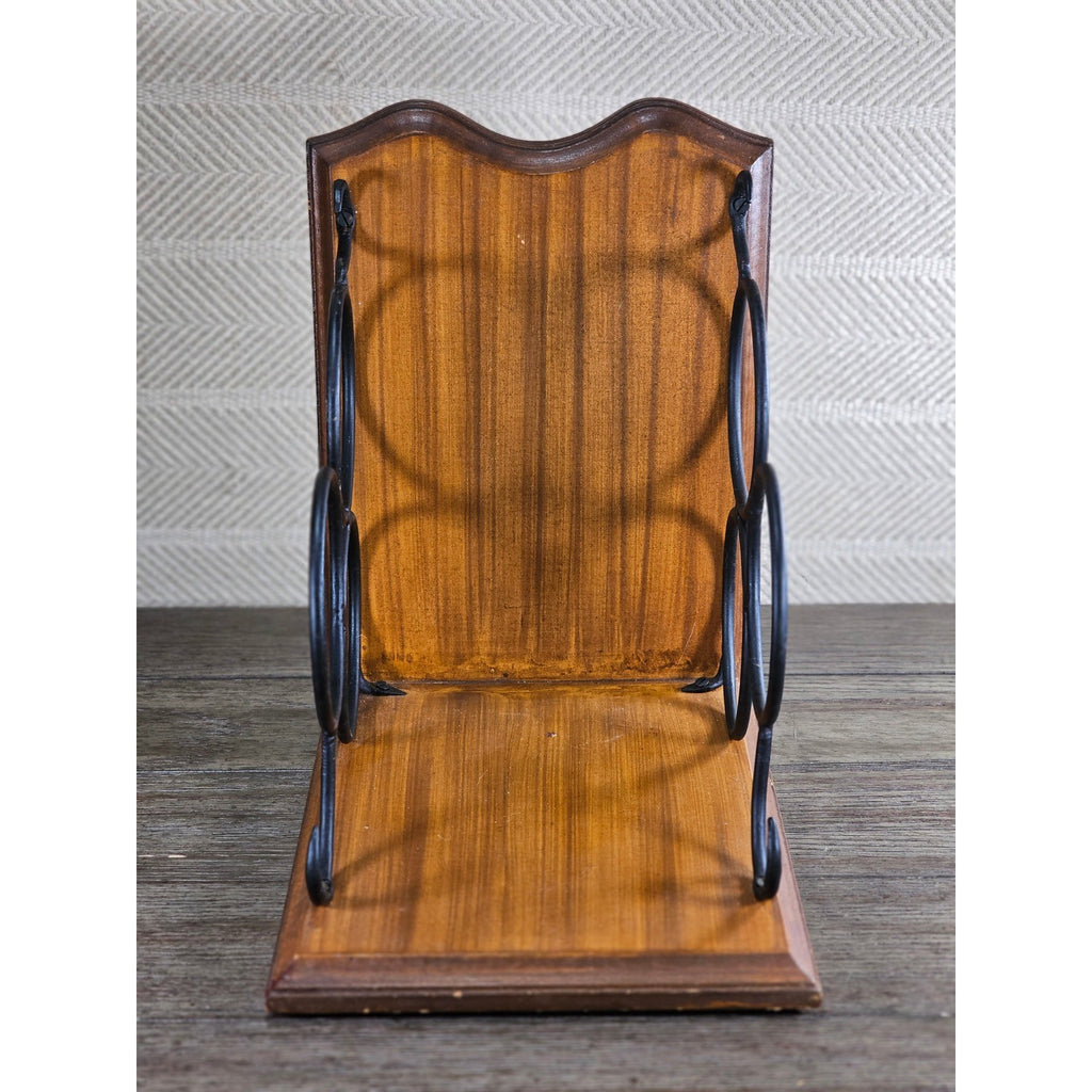 Vintage Countertop Wine Bottle Rack | Wood & Black Metal | Holds 3 Bottles