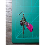 Vintage Pink Feather Charm Earrings Floral Boho Dangle Drop