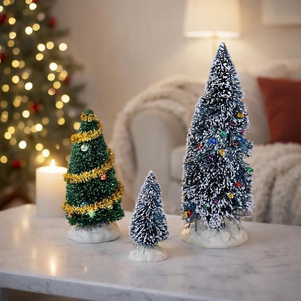 Vintage Lemax Christmas Village Trees Set of 3 Flocked Snowy Trees