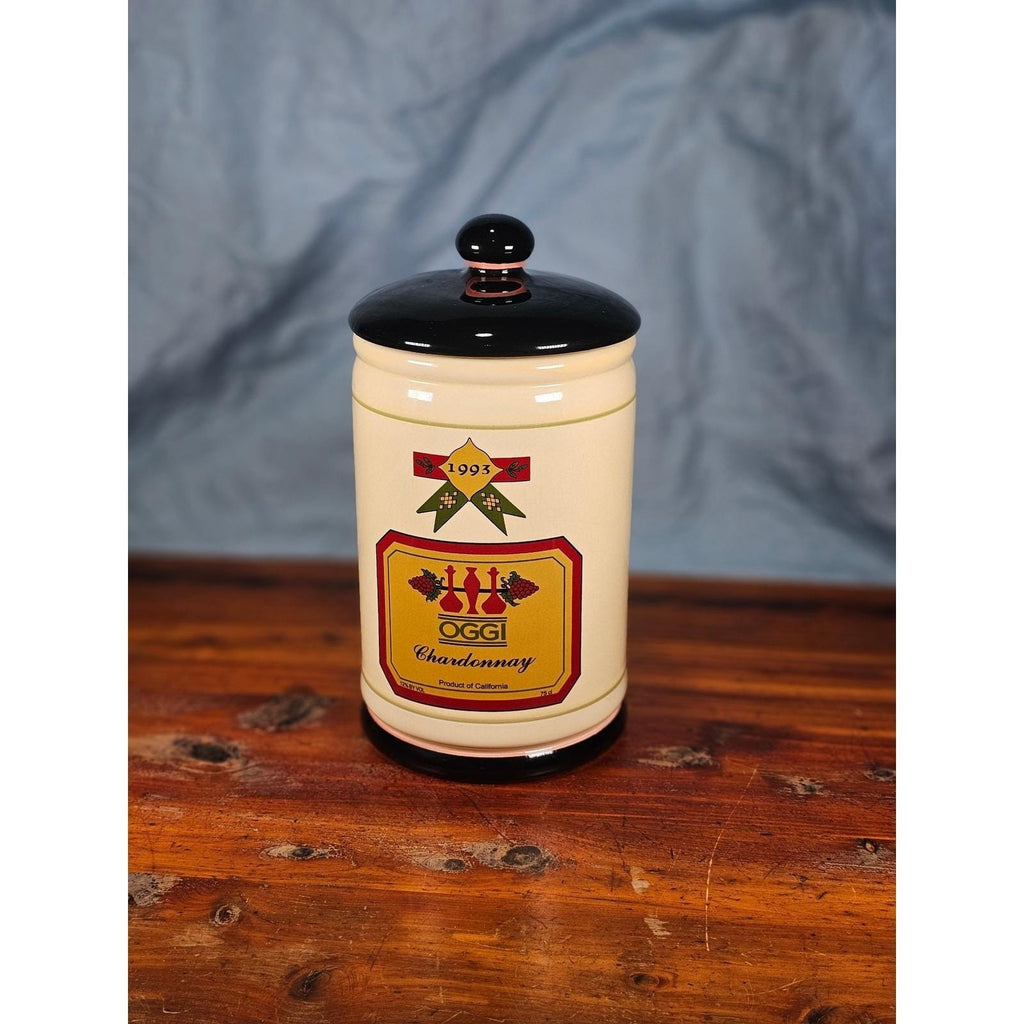 Vintage OGGI Chardonnay Wine Ceramic Canister With Lid 10 In