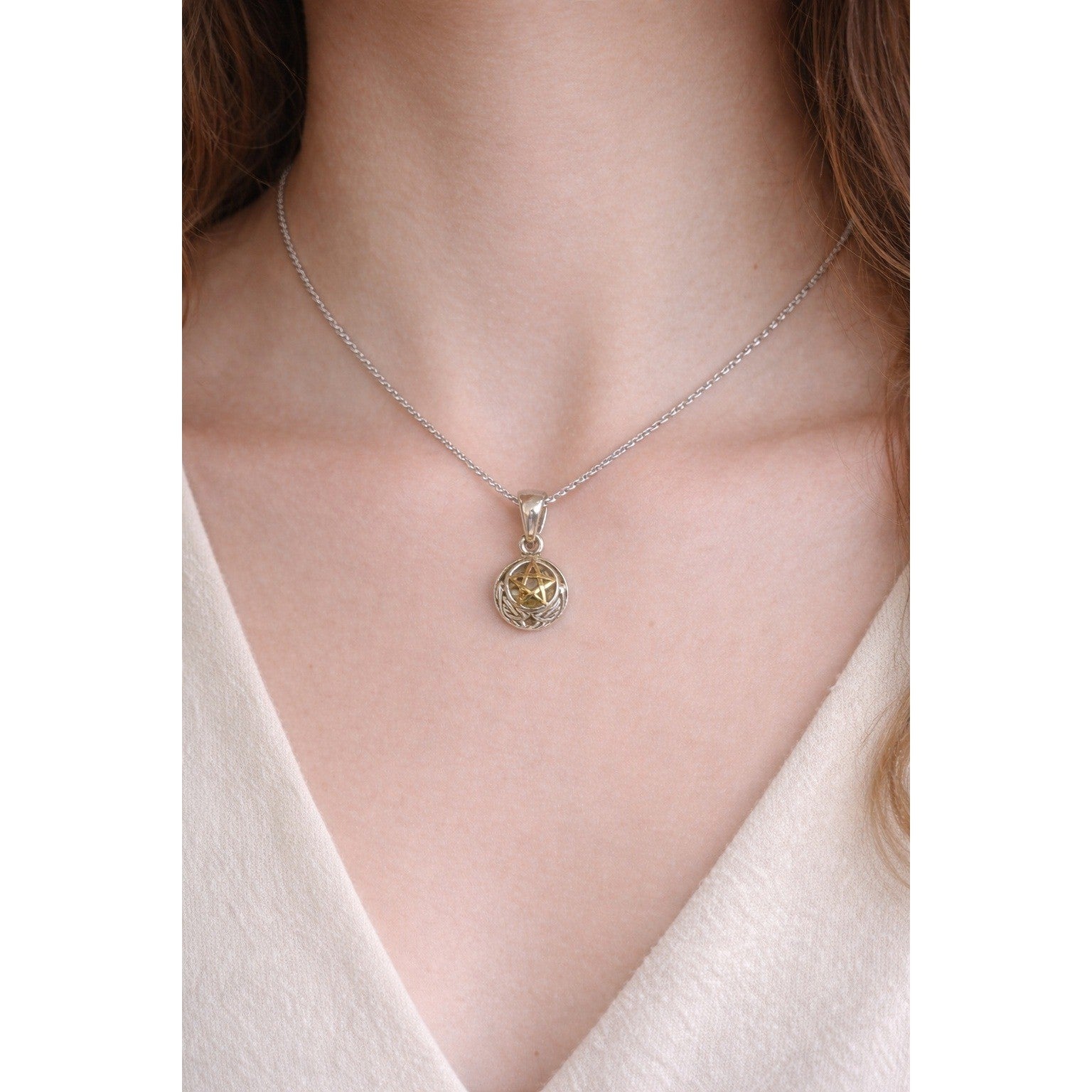 925 Sterling Silver Hollow Ball 3D Pentacle Pendant Peter Stone Jewelry