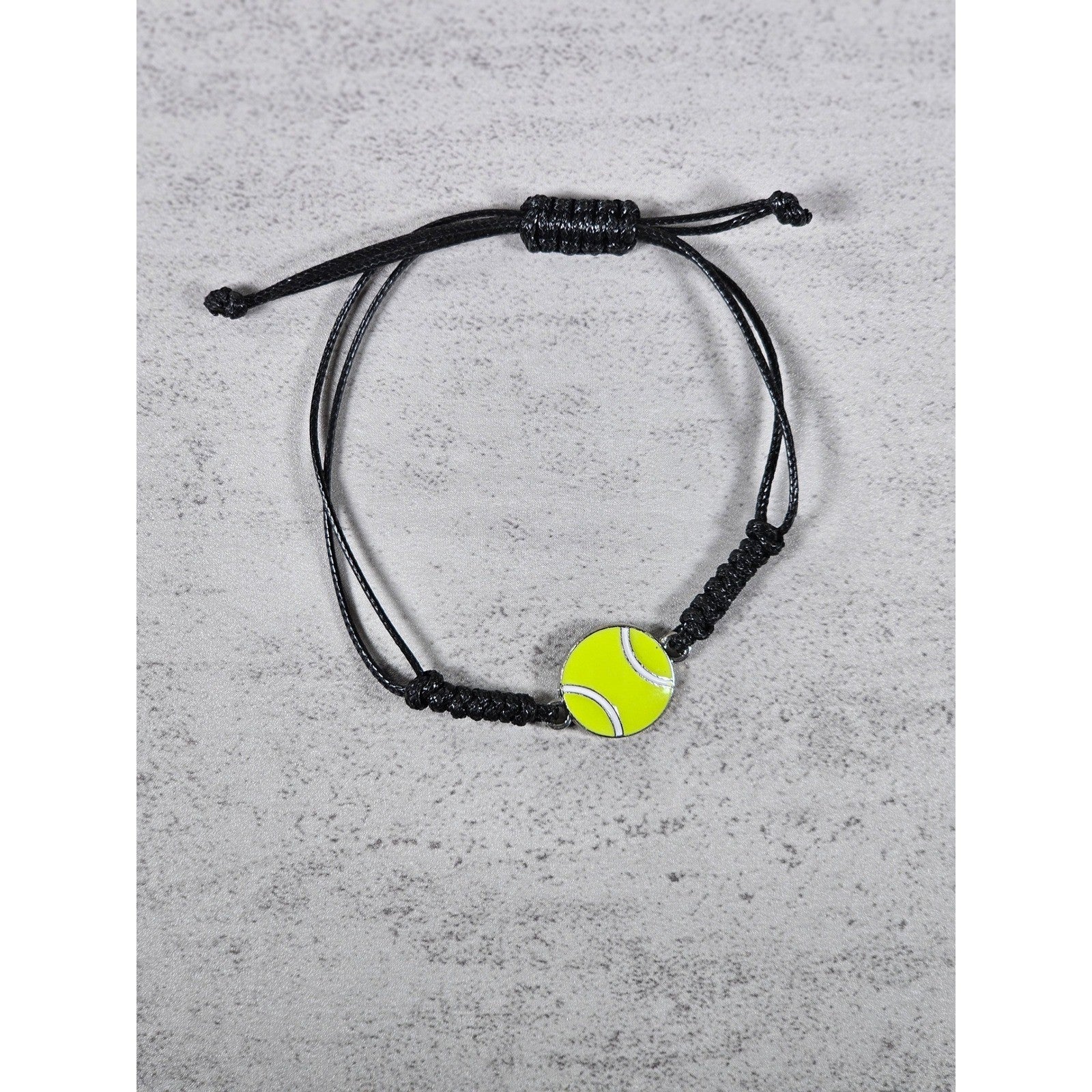Tennis Ball Charm Bracelet Adjustable Black Cord Sports Jewelry