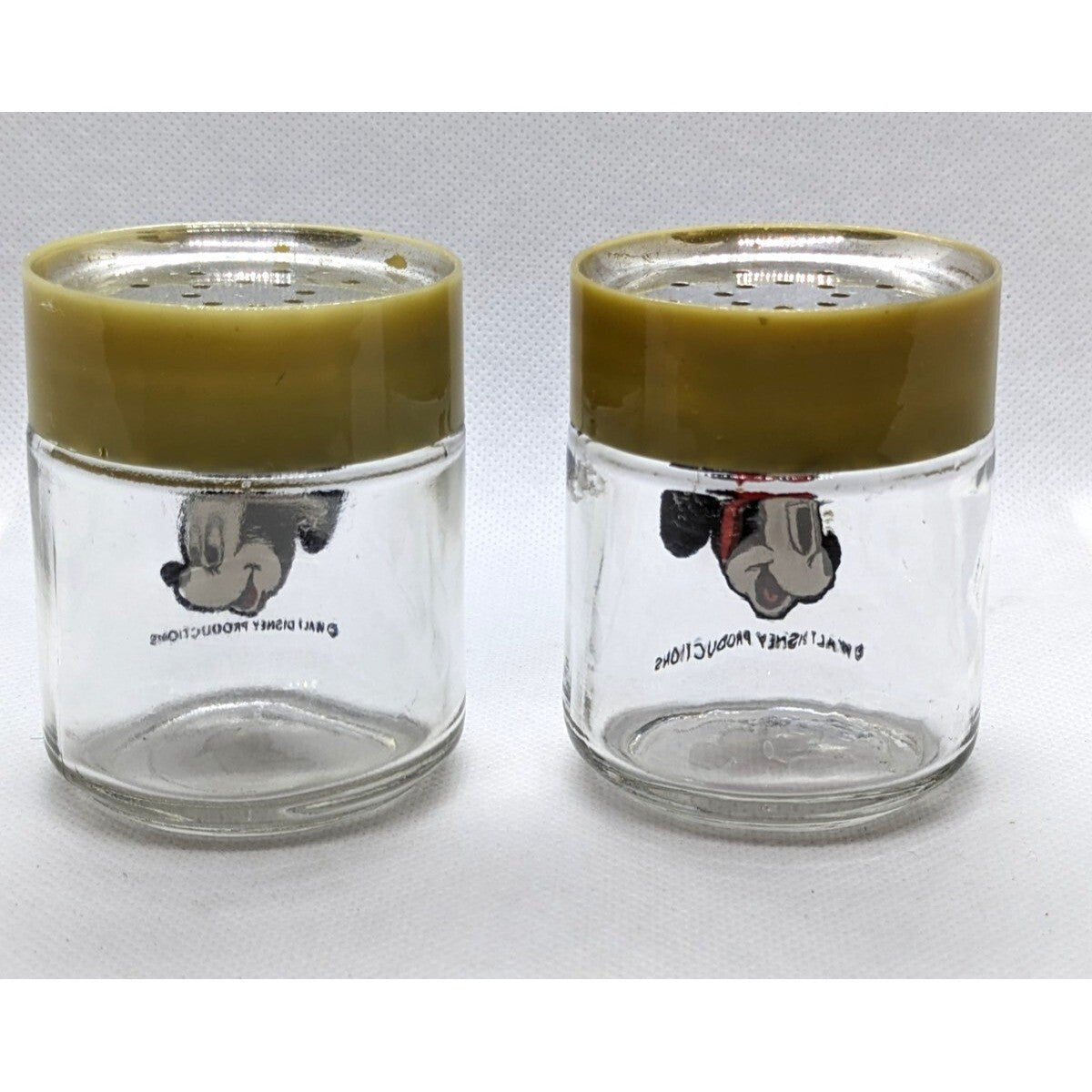 Vintage Walt Disney Mickey & Minnie Mouse Salt & Pepper Glass Shaker Set