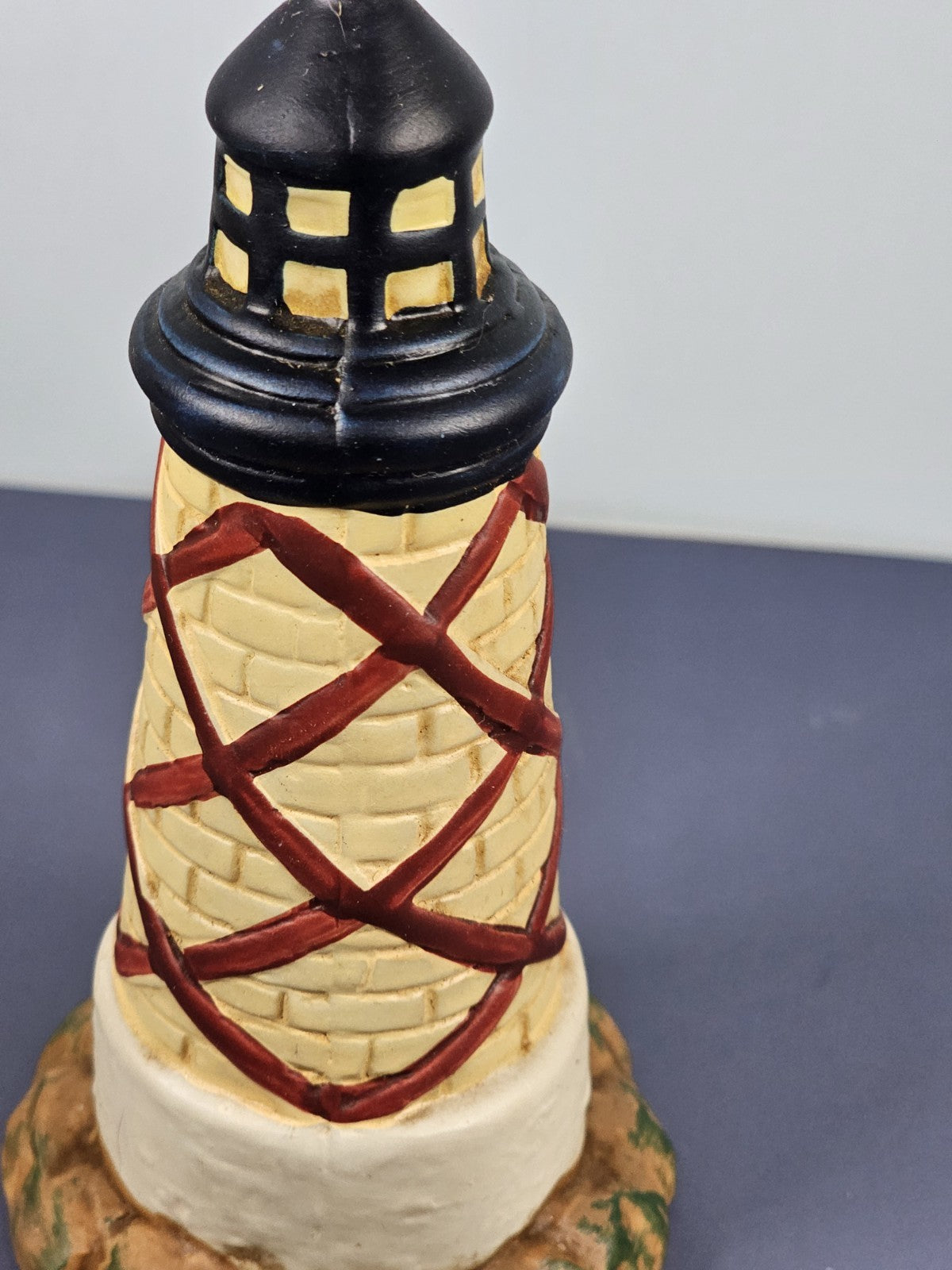 Vintage Ks Collection Beige Brick Red Diamond Design Lighthouse 6" Tall
