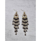 Vintage Gold Tone Beaded Chandelier Earrings Brown Black Dangle