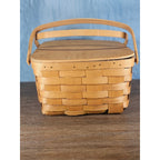 Vintage Basketville Wooden Picnic Basket with Lid & Handle 12.5x13x8