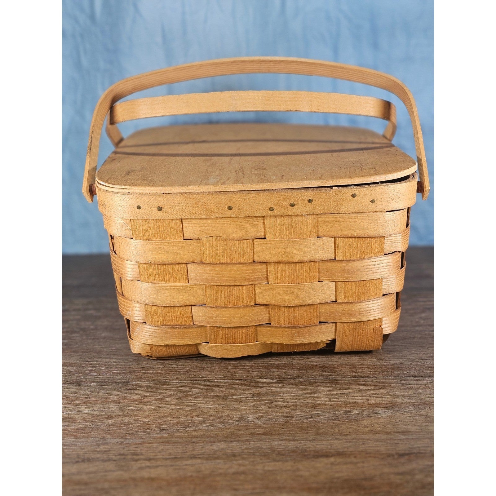 Vintage Basketville Wooden Picnic Basket with Lid & Handle 12.5x13x8