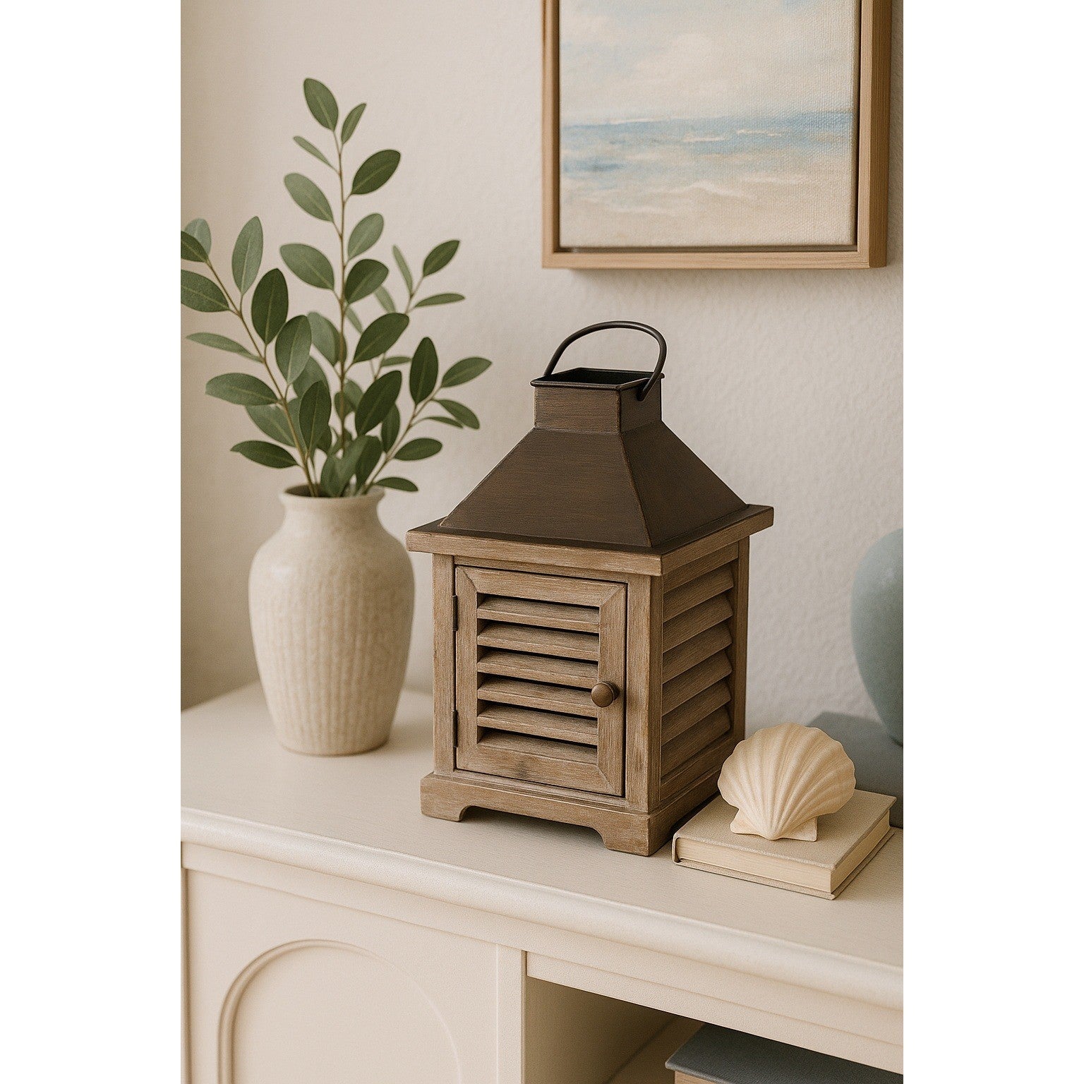 Vintage Wooden Lantern – Rustic Farmhouse Décor – 10.5" x 7"