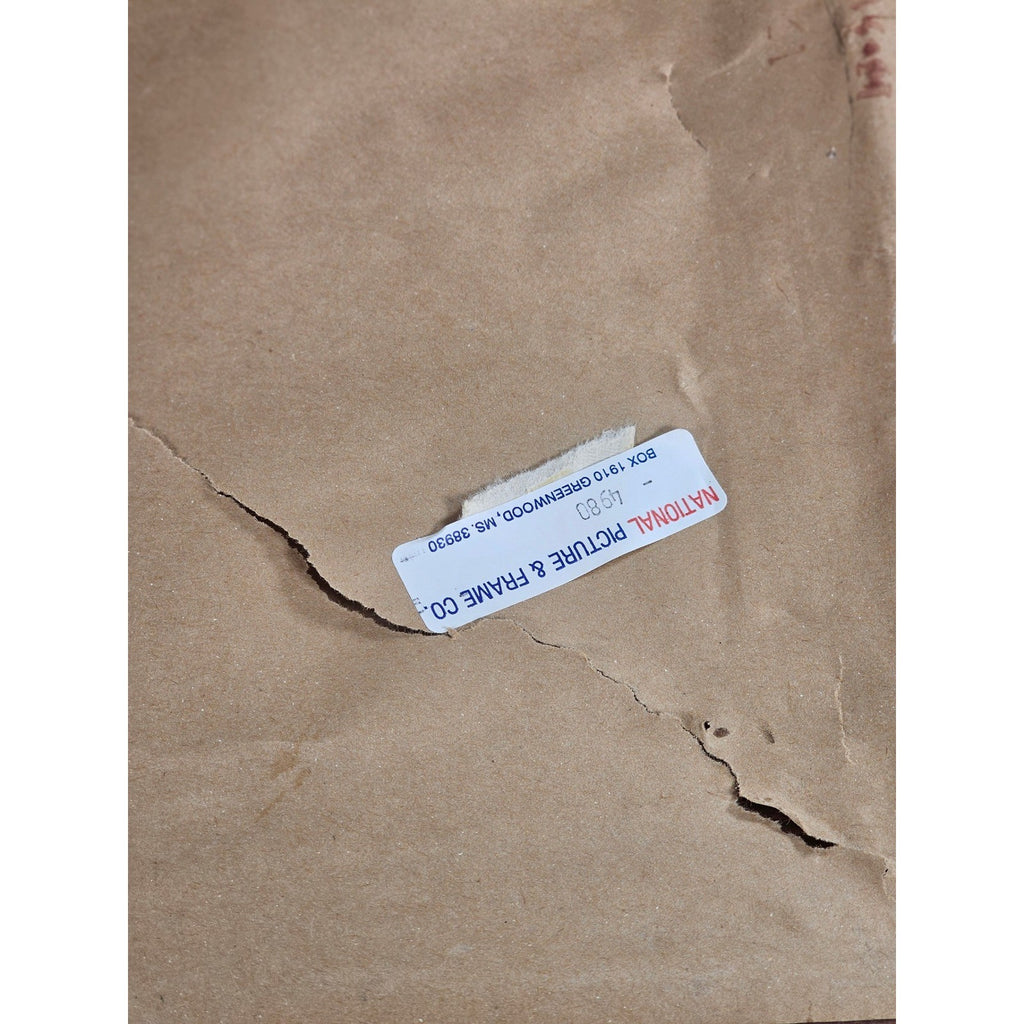 Vintage Framed Winter Landscape Print Signed, Rustic Wood Frame 14x13