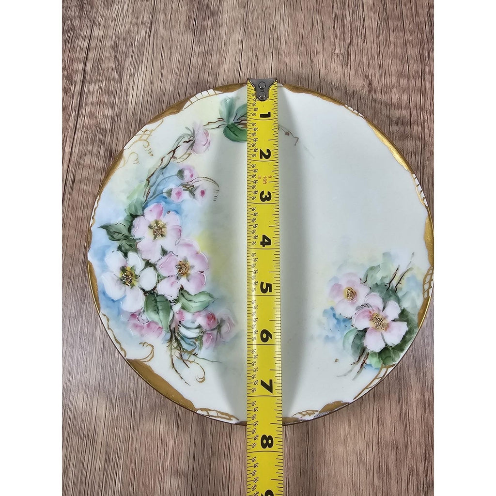 Vintage H & Co Bavaria Dogwood Plate Hand Painted Porcelain Gold Trim